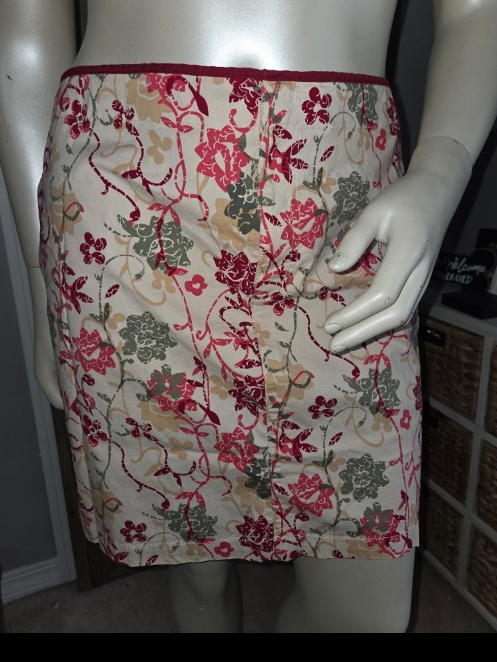Venezia Beige Floral Mini Skirt with Pink and Green Accents